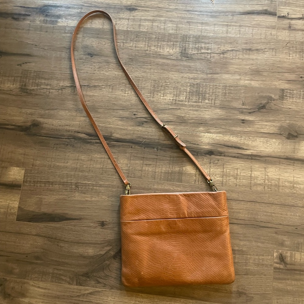 The Sak Brown Leather Crossbody Bag | Snake Embossed | Boho Minimalist Purse